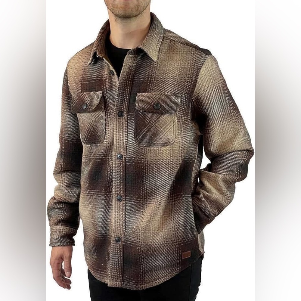 JACHS NEW YORK Brown Plaid OUTDOOR SHACKET, JACKET BUTTON FRONT, MENS SIZE XL